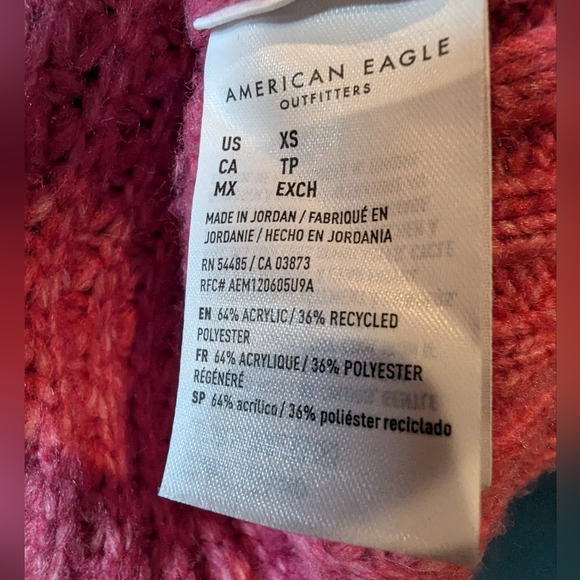 AE oversized barbie pink Cozy Waffle V-Neck Sweater oversized XS - Picture 10 of 16